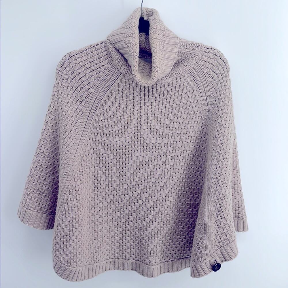 PURE wool cashmere blend turtleneck chain knit pullover poncho sweater sz S/M